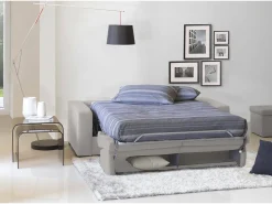 Sofá*Talamo Italia Sofá-cama Dabakah, sofá de 3 lugares, 100% Fabricado na Itália, Sofá da sala com abertura giratória, em tecido acolchoado, com braços finos, 200x95h90 cm, Cinza Cinzento