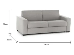 Sofá*Talamo Italia Sofá-cama Dabakah, sofá de 3 lugares, 100% Fabricado na Itália, Sofá da sala com abertura giratória, em tecido acolchoado, com braços finos, 200x95h90 cm, Cinza Cinzento