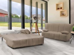 Sofá*Talamo Italia Sofá-cama Dabam, ofá de 3 lugare, 100% Fabricado na Itália, Sofá da ala com abertura para carrinho, em tecido acolchoado, com almofada incluída, 165x90h85 cm, Taupe Cinzento