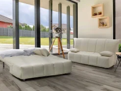Sofá|Talamo Italia Sofá-cama Dabam, ofá de 3 lugare, 100% Fabricado na Itália, Sofá da ala com abertura para carrinho, em tecido acolchoado, com almofada incluída, 165x90h85 cm, Bege