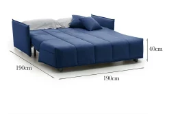 Sofá|Talamo Italia Sofá-cama Dabarc, sofá de 3 lugares, 100% Fabricado na Itália, Sofá da sala com abertura para carrinho, em tecido acolchoado, com braços padrão, 190x90h85 cm, Azul