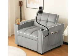 Merax Sofá-cama de 1 lugar com porta-copos e suporte para telefone - 83 x 75 x 167 cm - Veludo - Cinza^ Sofá