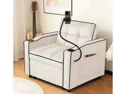 Online Merax Sofá-cama de 1 lugar com porta-copos e suporte para telefone - 83 x 75 x 167 cm - Veludo - Bege