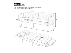 Sofá*Merax Sofá-cama de 2 lugares - 178 x 82 x 70 cm - com encosto e braços ajustáveis - veludo - Branco
