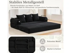 Discount Merax Sofá-cama de 3 lugares - 200 x 94 x 67 cm - com bolsos laterais + 3 almofadas - veludo - Preto