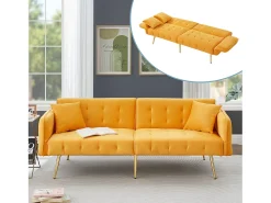 Sale Merax Sofá-cama de 2 lugares - 178 x 82 x 70 cm - com encosto e braços ajustáveis - veludo - Amarelo