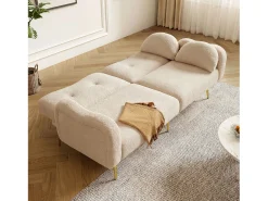 Clearance Merax Sofá-cama de 2 lugares - 175 x 79 x 82 cm - com encosto ajustável - pés de metal dourado - veludo - Bege
