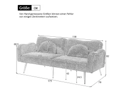 Clearance Merax Sofá-cama de 2 lugares - 175 x 79 x 82 cm - com encosto ajustável - pés de metal dourado - veludo - Bege
