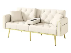 Merax Sofá-cama de 2 lugares - 175 x 80 x 73,5 cm - 3 posições reclináveis e com porta-copos - veludo -^ Sofá