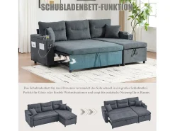 Sofá|Merax Sofá-cama de 3 lugares - 212,5 x 136 x 86 cm - com porta-copos + porta USB + espaço de armazenamento - sofá-cama retrátil - linho - cinza escuro Cinzento