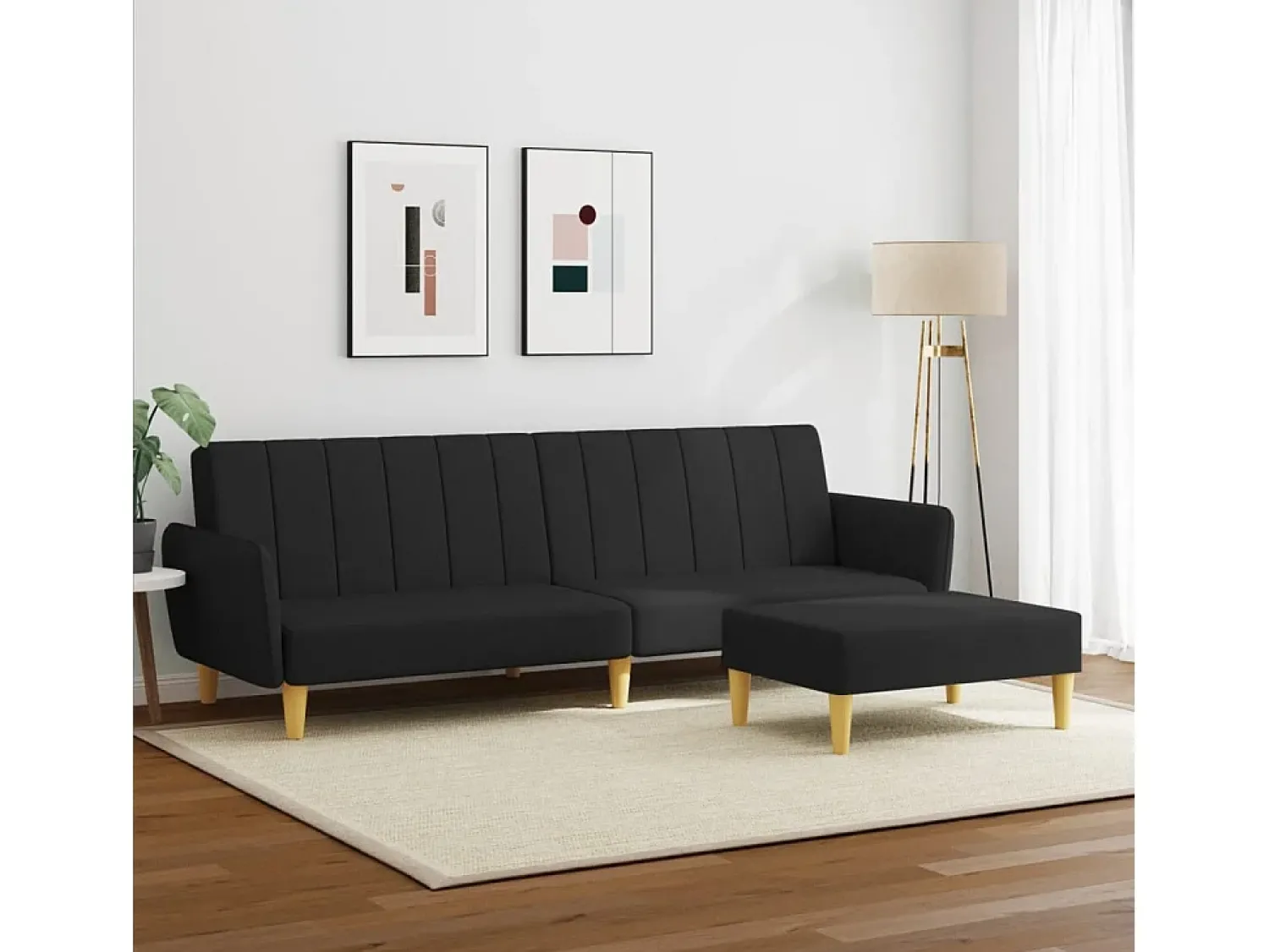 Sofá* Sofá-cama de 2 lugares com apoio de pés tecido PT629895 Preto
