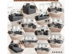 Best Hauss Spole Sofá-cama de 3 lugares com conversão rápida em tecido chenille - Várias combinações Cinzento