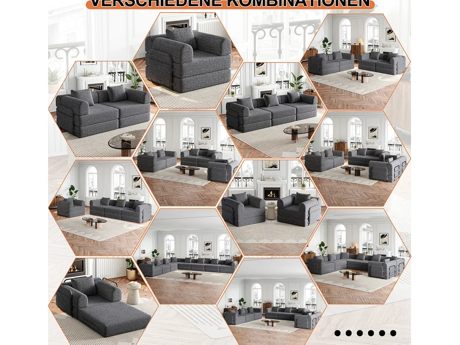 Best Hauss Spole Sofá-cama de 3 lugares com conversão rápida em tecido chenille - Várias combinações Cinzento