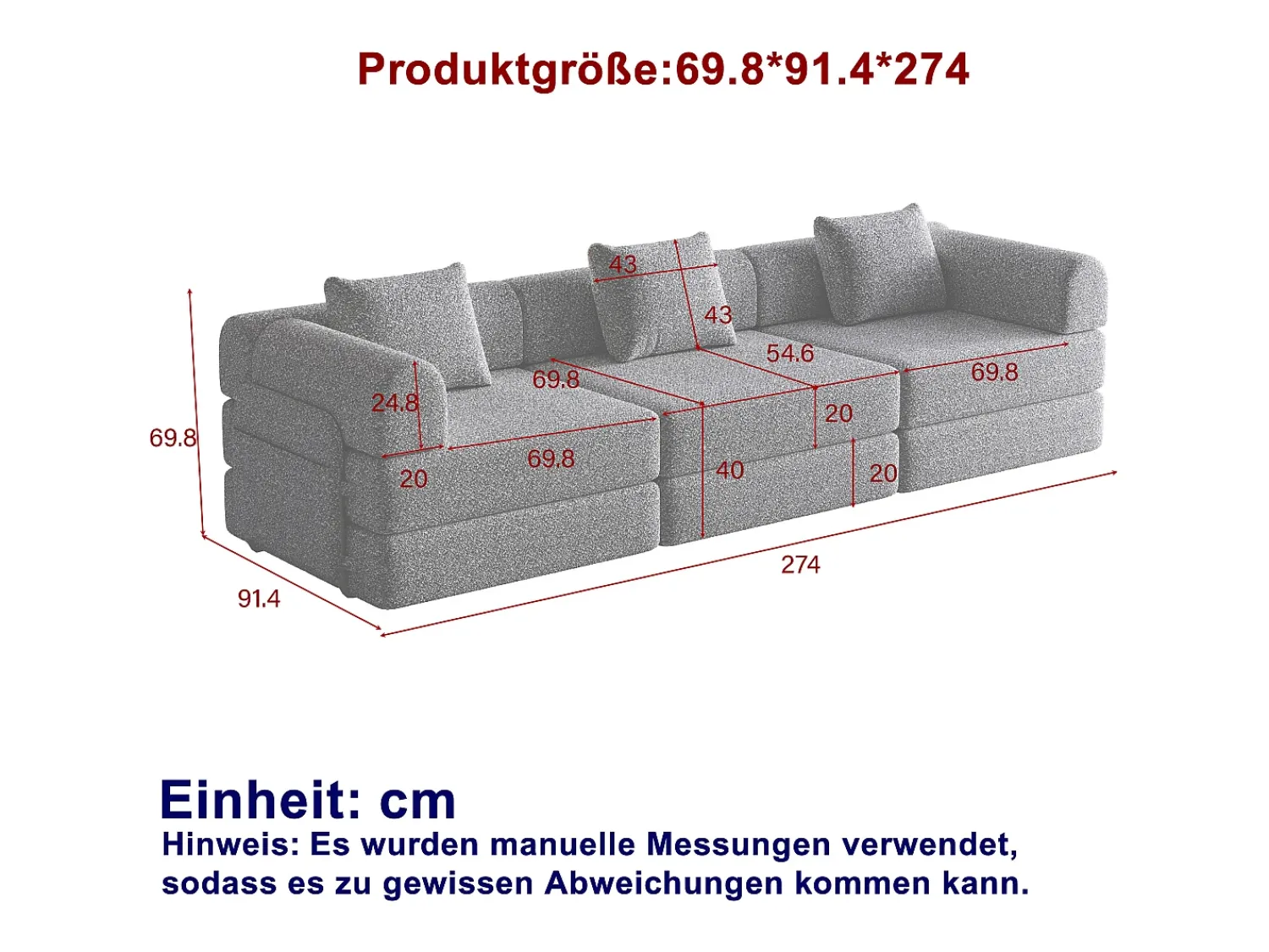 Best Hauss Spole Sofá-cama de 3 lugares com conversão rápida em tecido chenille - Várias combinações Cinzento
