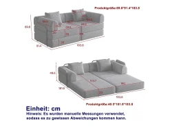 Sofá*Hauss Spole Sofá-cama de 2 lugares com conversão rápida em tecido chenille - Várias combinações Cinzento
