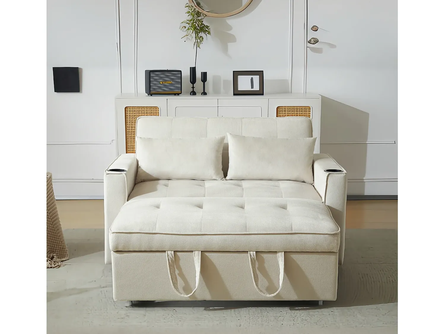 Hauss Spole Sofá-cama de 2 lugares com função de cama - Tecido de veludo -^ Sofá