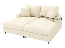 Sofá|Merax Sofá-cama de 2 lugares com função de cama - 163 x 140 x 82 cm - com encosto acolchoado + porta USB + porta-copos - veludo - Bege