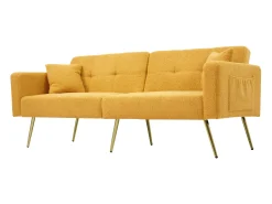 Merax Sofá-cama de 2 lugares com mecanismo click-clack em tecido Sherpa - 175 x 64 x 72 cm - Pés dourados -^ Sofá