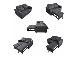 Merax Sofá-cama de 2 lugares em tecido de linho com encosto ajustável e porta USB, sofá-cama - 142 x 85 x 83 cm - Função Sleep - Cinza Cinzento