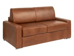 Outlet Vente-unique Sofá-cama de 3 lugares express em couro vintage caramelo 140 cm colchão 22 cm CALITO Castanho