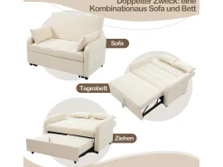 Sofá*Merax Sofá-cama de 2 lugares, sofá-cama dobrável em tecido de linho - 127 x 75 x 94 cm - com função dormir - Bege