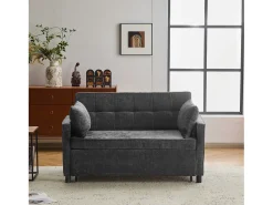 Sofá|Merax Sofá-cama de 2 lugares, sofá-cama dobrável em tecido chenille - 142 x 79/174 x 85 cm - com função sleep e encosto ajustável - Preto