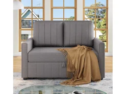 Hot Merax Sofá-cama de 2 lugares, sofá-cama dobrável em tecido de linho - 127 x 75/180 x 94 cm - com função dormir e encosto ajustável - Cinza Cinzento