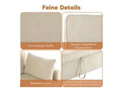 Sofá|Merax Sofá-cama de 2 lugares, sofá-cama dobrável em tecido chenille - 142 x 79/174 x 85 cm - com função sleep e encosto ajustável - Bege