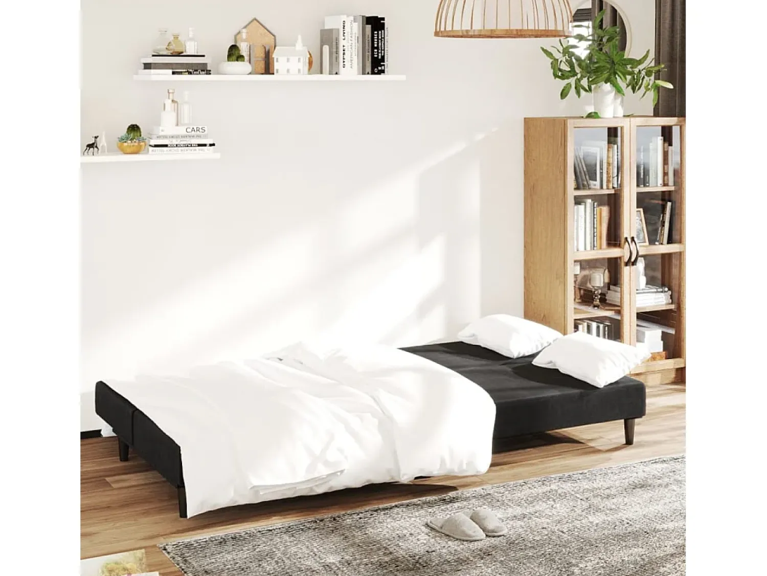 Sale Sofá-cama de 2 lugares veludo PT298685 Preto