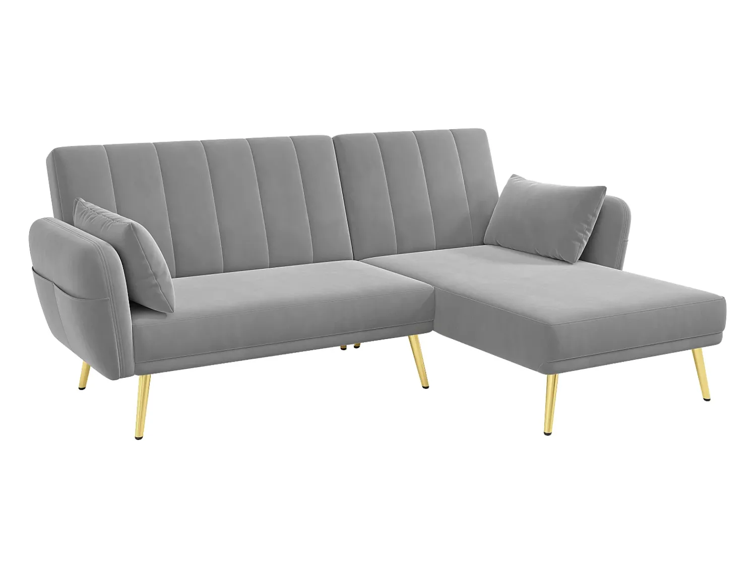 Online Hauss Spole Sofá-cama de canto de 3 lugares com chaise longue e encosto ajustável - Veludo Cinzento