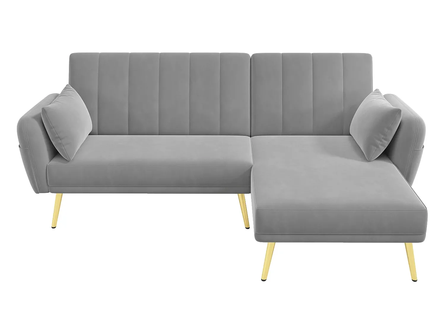 Online Hauss Spole Sofá-cama de canto de 3 lugares com chaise longue e encosto ajustável - Veludo Cinzento