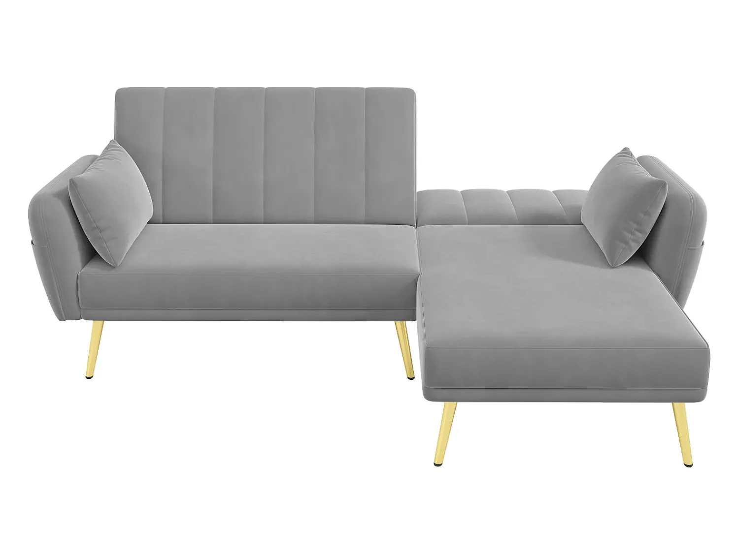 Online Hauss Spole Sofá-cama de canto de 3 lugares com chaise longue e encosto ajustável - Veludo Cinzento