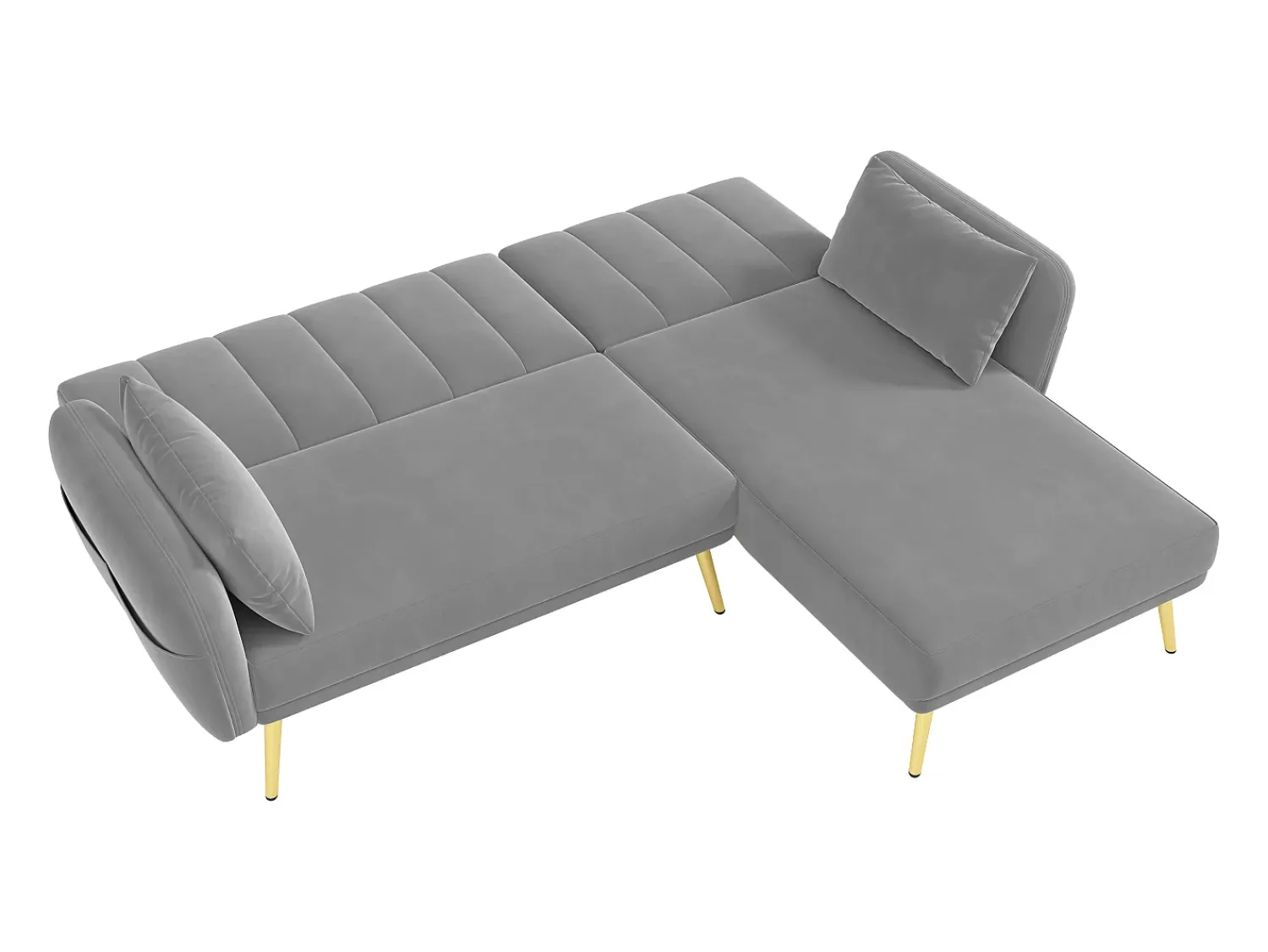 Online Hauss Spole Sofá-cama de canto de 3 lugares com chaise longue e encosto ajustável - Veludo Cinzento