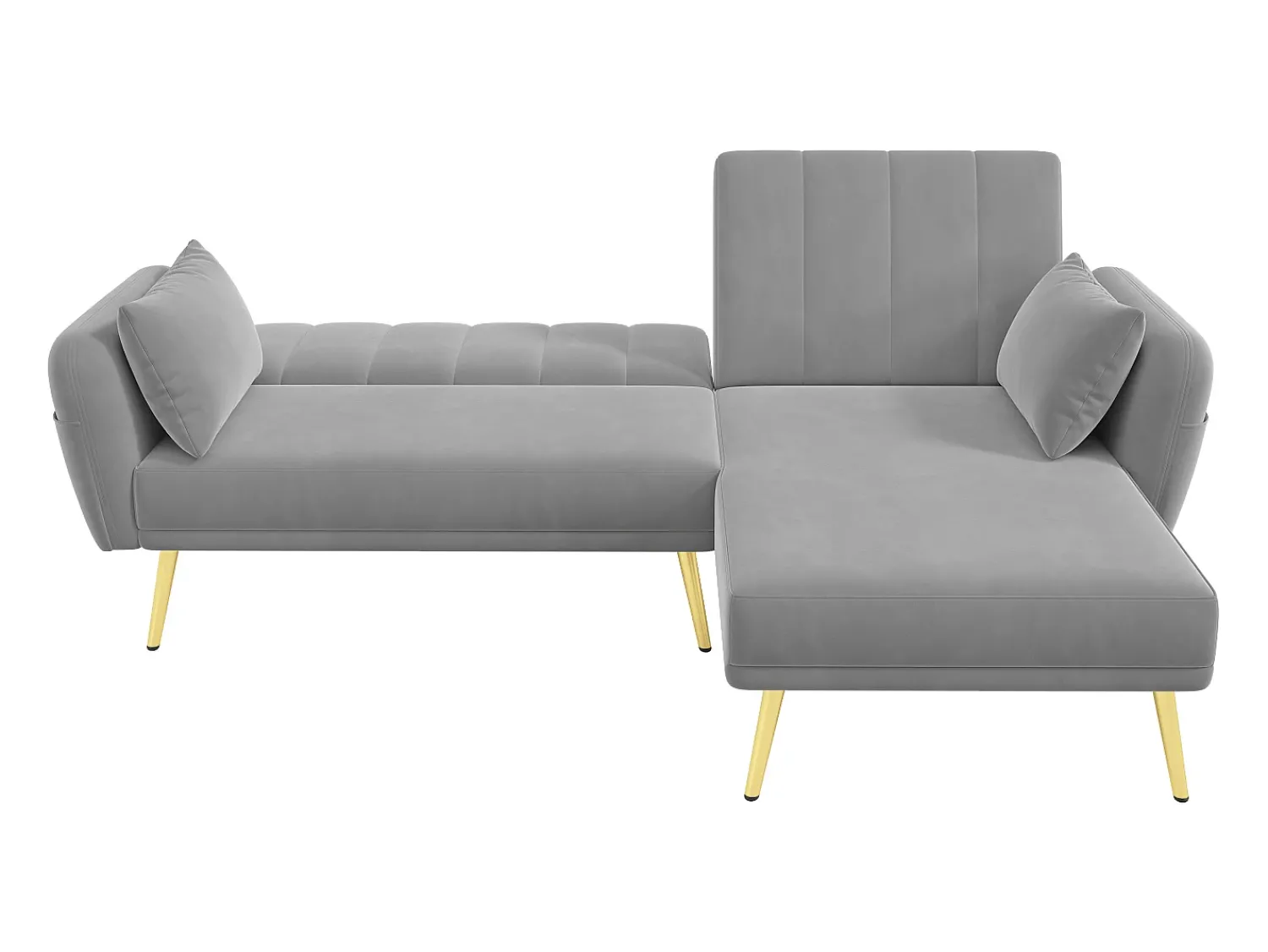 Online Hauss Spole Sofá-cama de canto de 3 lugares com chaise longue e encosto ajustável - Veludo Cinzento
