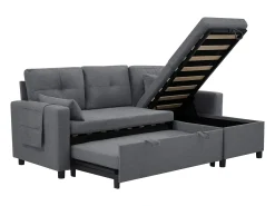 Hauss Spole Sofá-cama de canto de 3 lugares em linho - Com compartimento de arrumação e suporte para copos embutido.^ Sofá