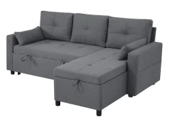 Hauss Spole Sofá-cama de canto de 3 lugares em linho - Com compartimento de arrumação e suporte para copos embutido.^ Sofá