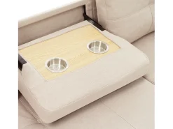Sofá|Hauss Spole Sofá-cama de canto de 3 lugares em linho - Com compartimento de arrumação e suporte para copos embutido. Bege