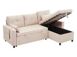 Sofá|Hauss Spole Sofá-cama de canto de 3 lugares em linho - Com compartimento de arrumação e suporte para copos embutido. Bege