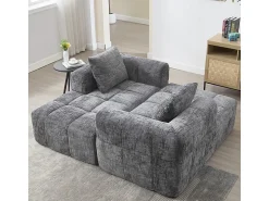 DripeX Sofá-cama de canto em tecido Chenille - 3 lugares - com 3 almofadas - Cinza - 250x158x60cm^ Sofá