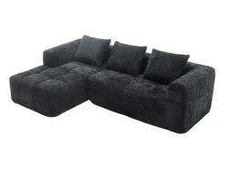Sofá*DripeX Sofá-cama de canto em tecido Chenille - 3 lugares - com 3 almofadas - - 250x158x60cm Preto