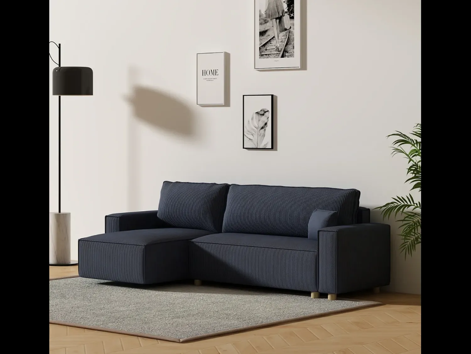 Sofá*Concept-Usine Sofá-Cama de Canto em Veludo Cotelê COSY 4 Lugares Azul