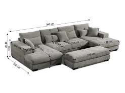Sofá|Saldosystocks Sofá-cama de canto Mega com chaise longue Kim 368cm, cinza Cinzento