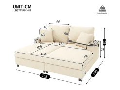 Sofá| Sofá-cama de casal conversível com entradas USB e porta-copos, Bege