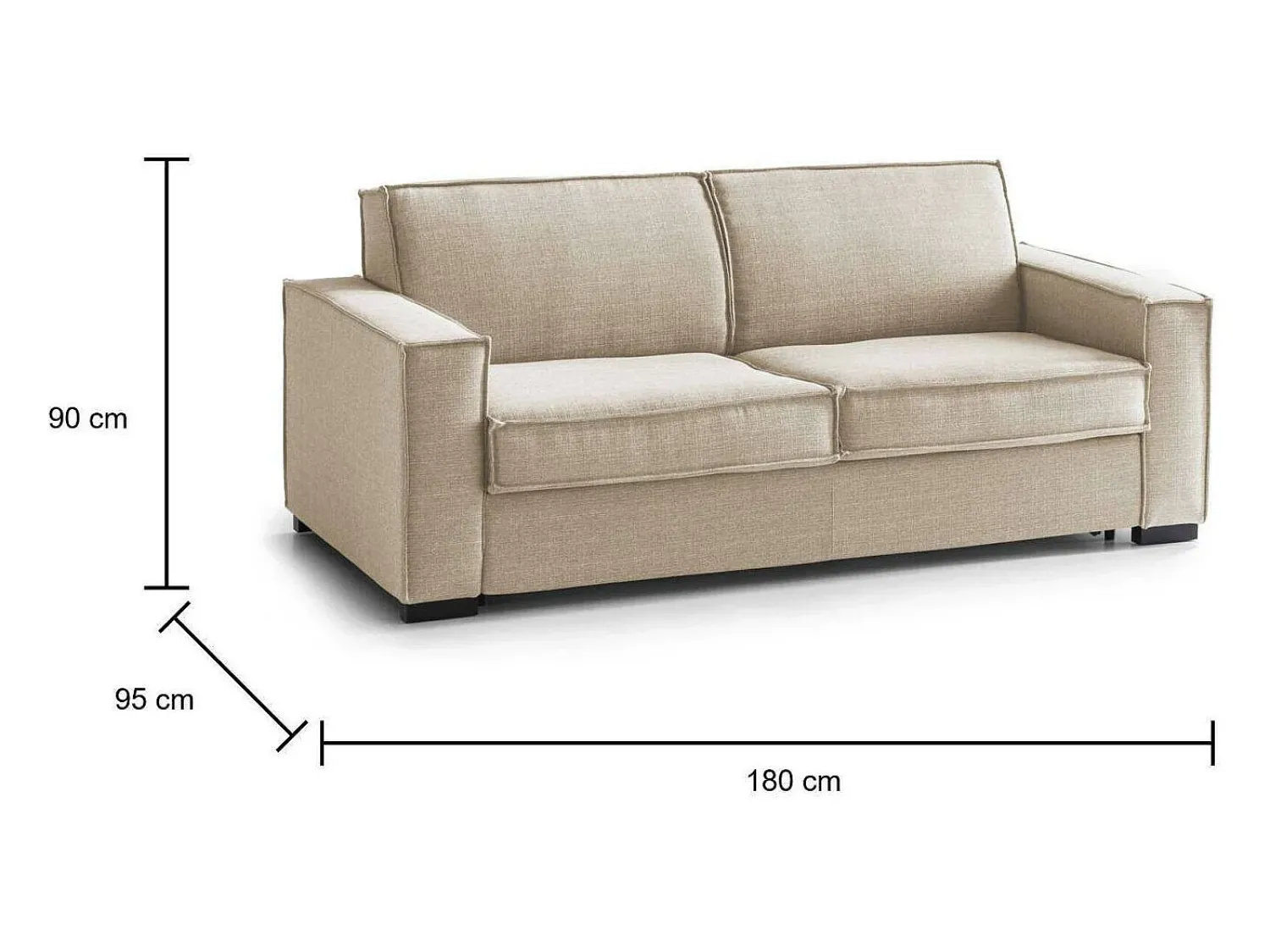 Sofá|Talamo Italia Sofá-cama Dekuba, sofá de 2 lugares, 100% Fabricado na Itália, Sofá da sala com abertura giratória, em tecido acolchoado, com braços padrão, 180x95h90 cm, Bege