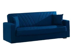 Sofá*Dmora Sofá-cama Dfoat, ofá-cama container linear de 3 lugare com 2 almofada incluída, Sofá da ala em tecido acolchoado com abertura click-clack, 214x81xh89 cm, Azul