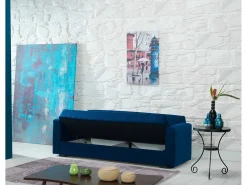 Sofá*Dmora Sofá-cama Dfoat, ofá-cama container linear de 3 lugare com 2 almofada incluída, Sofá da ala em tecido acolchoado com abertura click-clack, 214x81xh89 cm, Azul