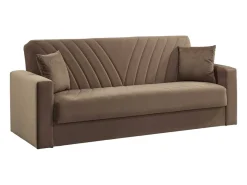Dmora Sofá-cama Dfoat, ofá-cama container linear de 3 lugare com 2 almofada incluída, Sofá da ala em tecido acolchoado com abertura click-clack, 214x81xh89 cm,^ Sofá