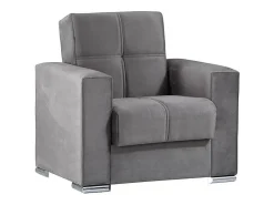 Poltrona|Dmora Sofá-cama Dfot, Poltrona de armazenamento para sala conversível em cama, Poltrona relaxante em tecido acolchoado com abertura click-clack, 94x85h91 cm, Cinza Cinzento
