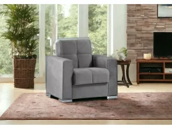 Poltrona|Dmora Sofá-cama Dfot, Poltrona de armazenamento para sala conversível em cama, Poltrona relaxante em tecido acolchoado com abertura click-clack, 94x85h91 cm, Cinza Cinzento