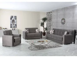 Sofá*Dmora Sofá-cama Dgosen, sofá-cama contêiner linear de 2 lugares, Sofá da sala em tecido acolchoado com abertura click-clack, 160x85h91 cm, Cinza Cinzento